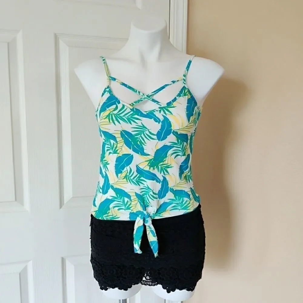 Poof NY criss cross tropical knot front tank